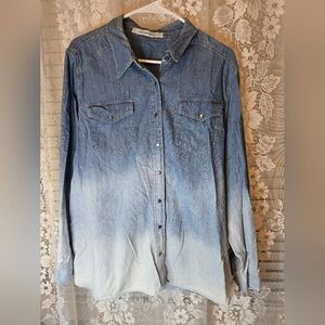 Jones New York Jeans, Blue Ombre Womens Denim Shirt, 2X, Longsleeve Pearl Snap